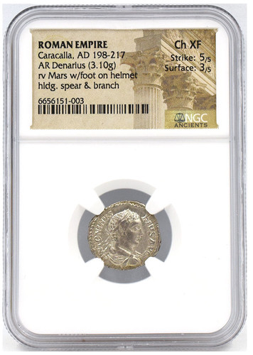 NGC鑑定 Ch XF 5/5 3/5 ローマ帝国 カラカラ帝 デナリウス銀貨 198–217