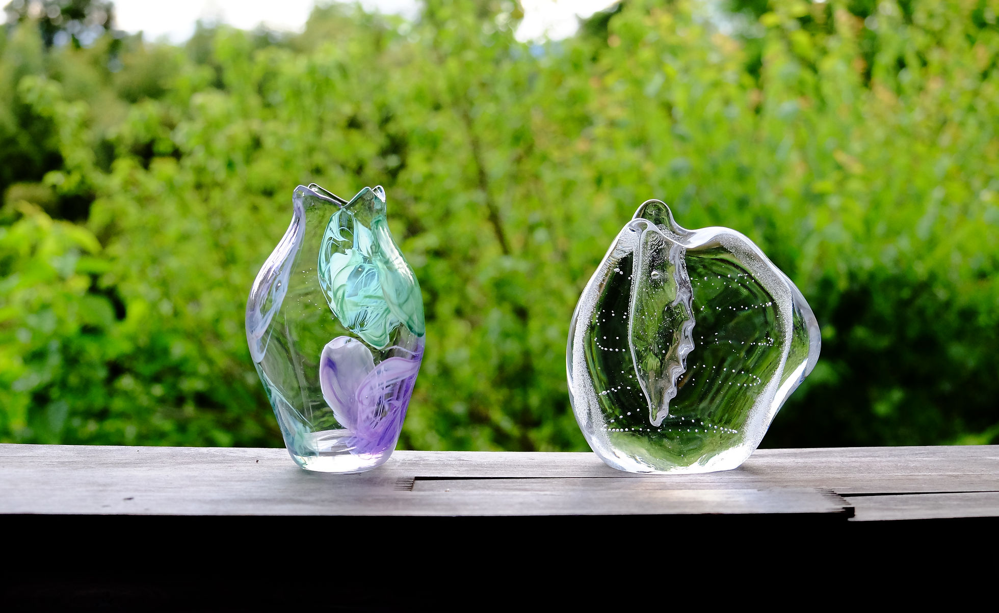 作家物 小西 晃 ガラス工芸 大鉢 吹きガラス 金彩