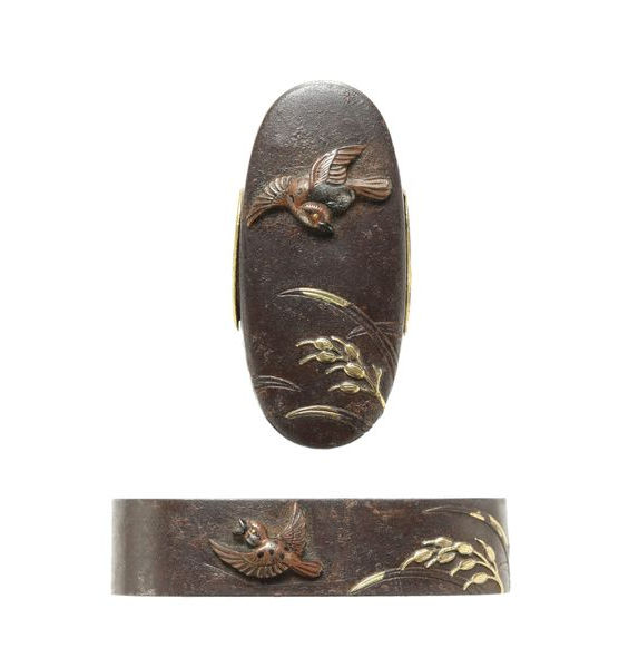 希少 明治30年◇京七宝 稲葉七宝 内金鍍金(竹/雀) 外観(花鳥図) 小物