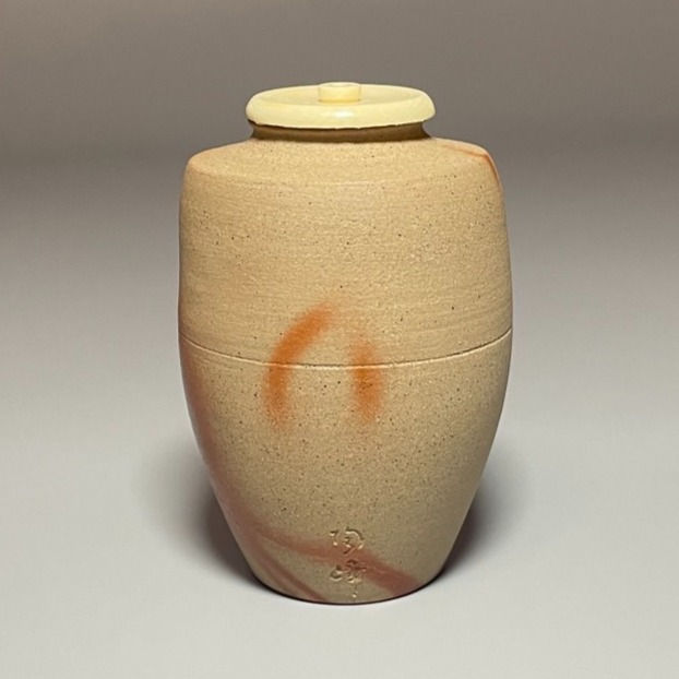 ☆木村陶峰 緋襷文琳茶入 一滴 堀内流十二代兼