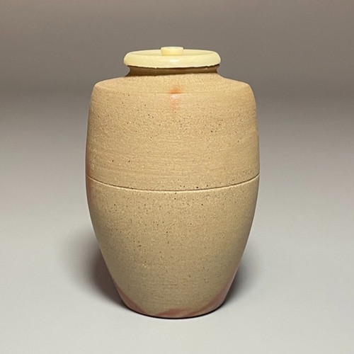 備前火襷焼 文琳茶入 木村陶峰 作 仕覆 波上梅花紋 茶道具 共箱 茶入 美品