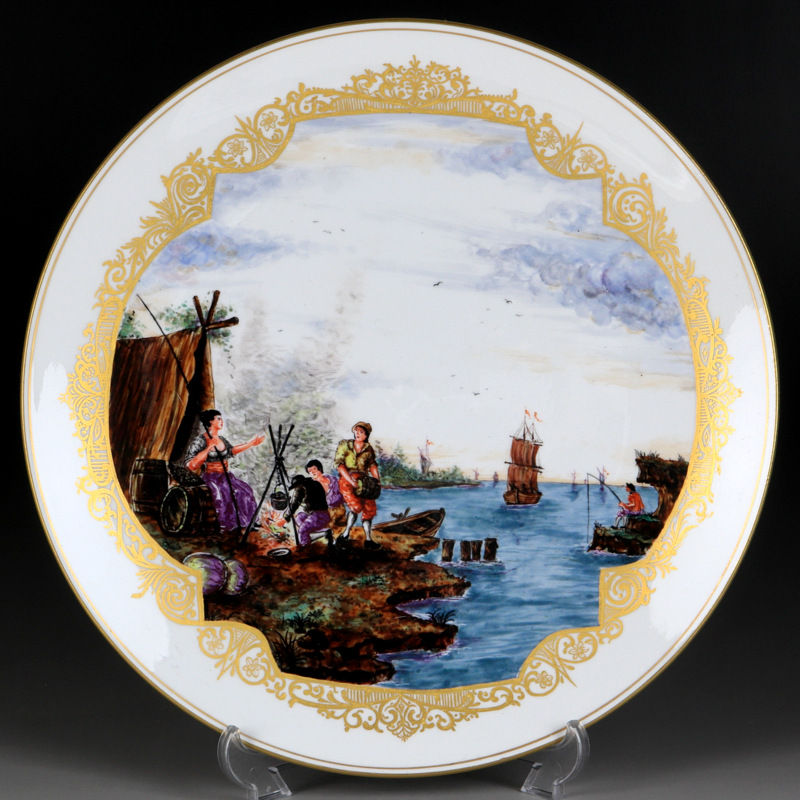 アンティーク イタリア カポデモンテ ハンドペイント エンボス装飾絵皿