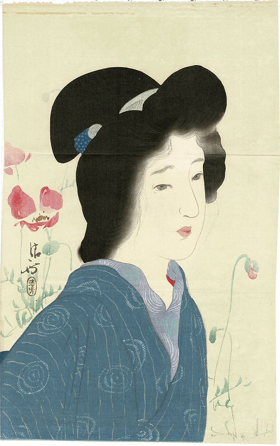 小倉遊亀 「つぼみ」 木版画 刷り込みサイン・作品証明シール有り